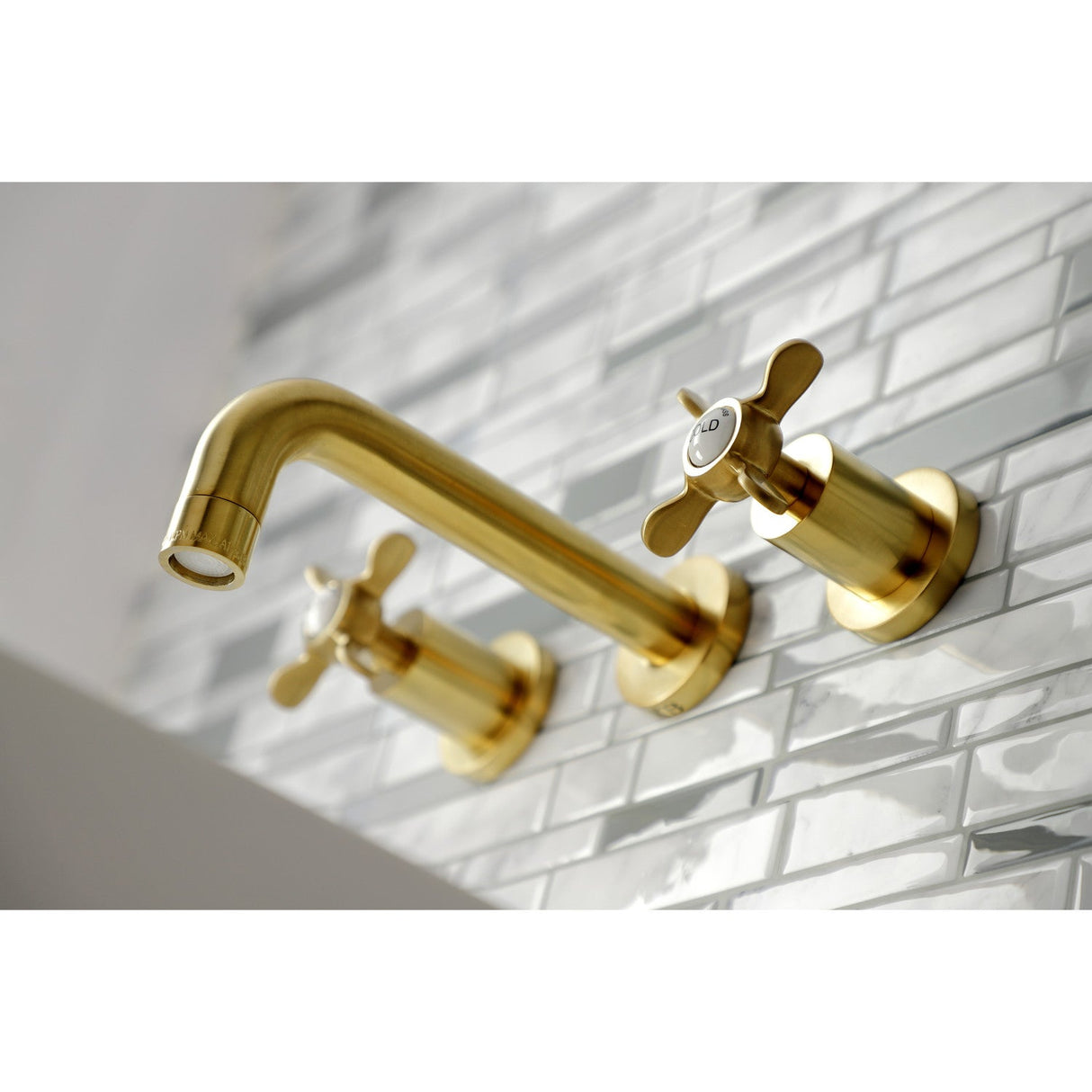 Essex KS8127BEX Two-Handle 3-Hole Wall Mount Bathroom Faucet, Brushed Brass