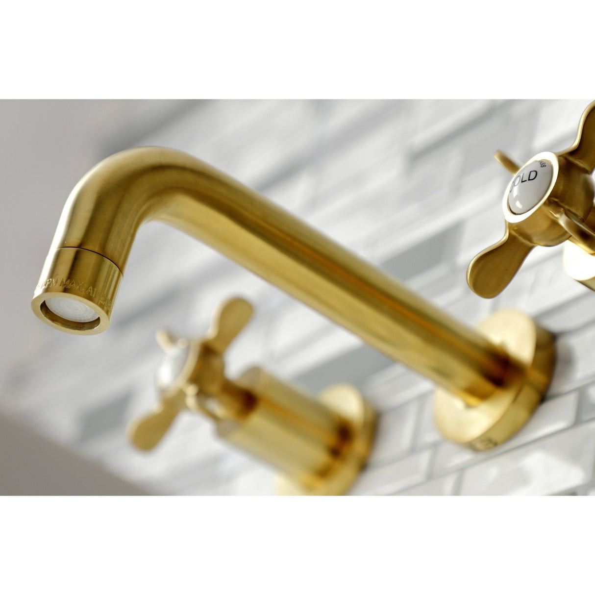 Essex KS8127BEX Two-Handle 3-Hole Wall Mount Bathroom Faucet, Brushed Brass