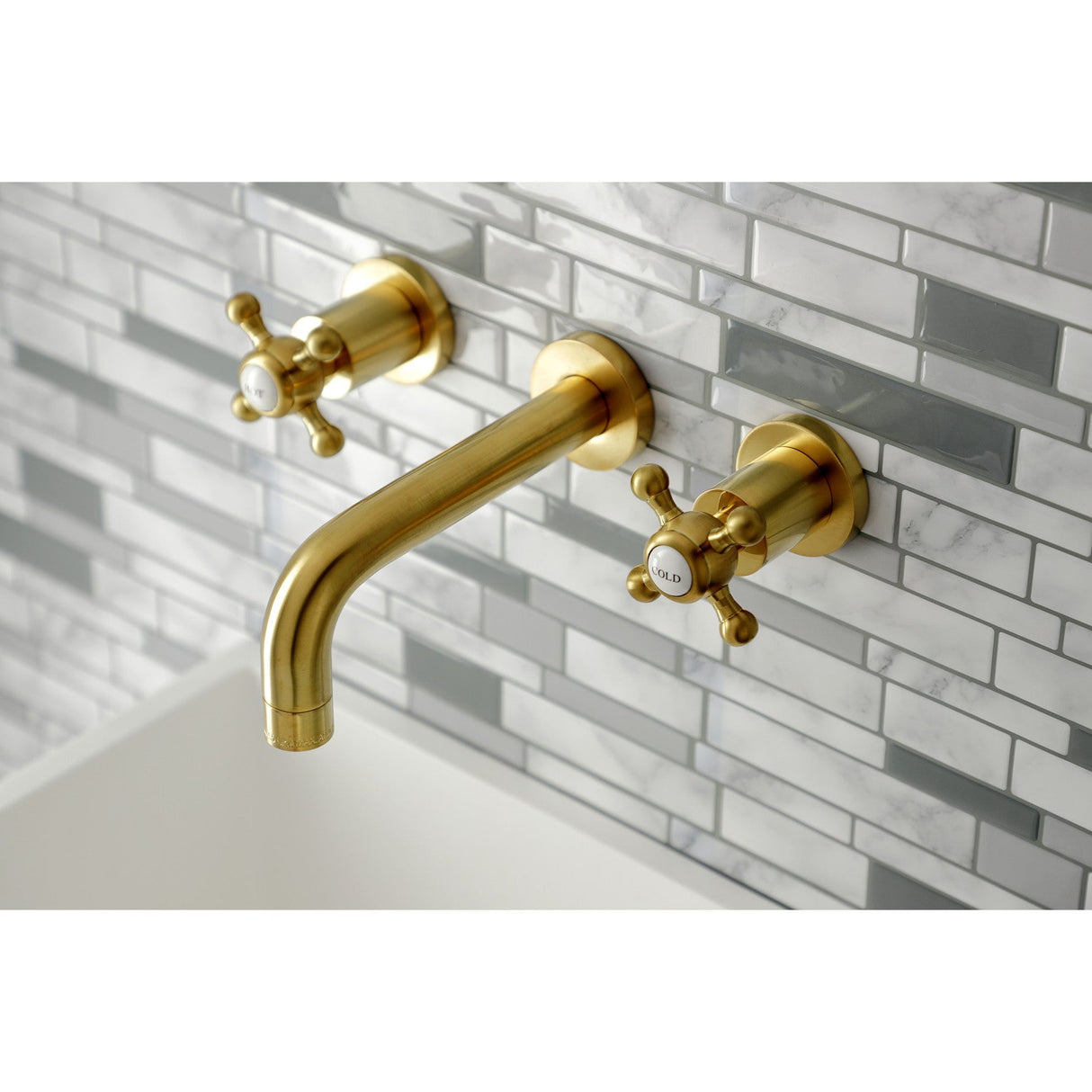 Metropolitan KS8127BX Two-Handle 3-Hole Wall Mount Bathroom Faucet, Brushed Brass