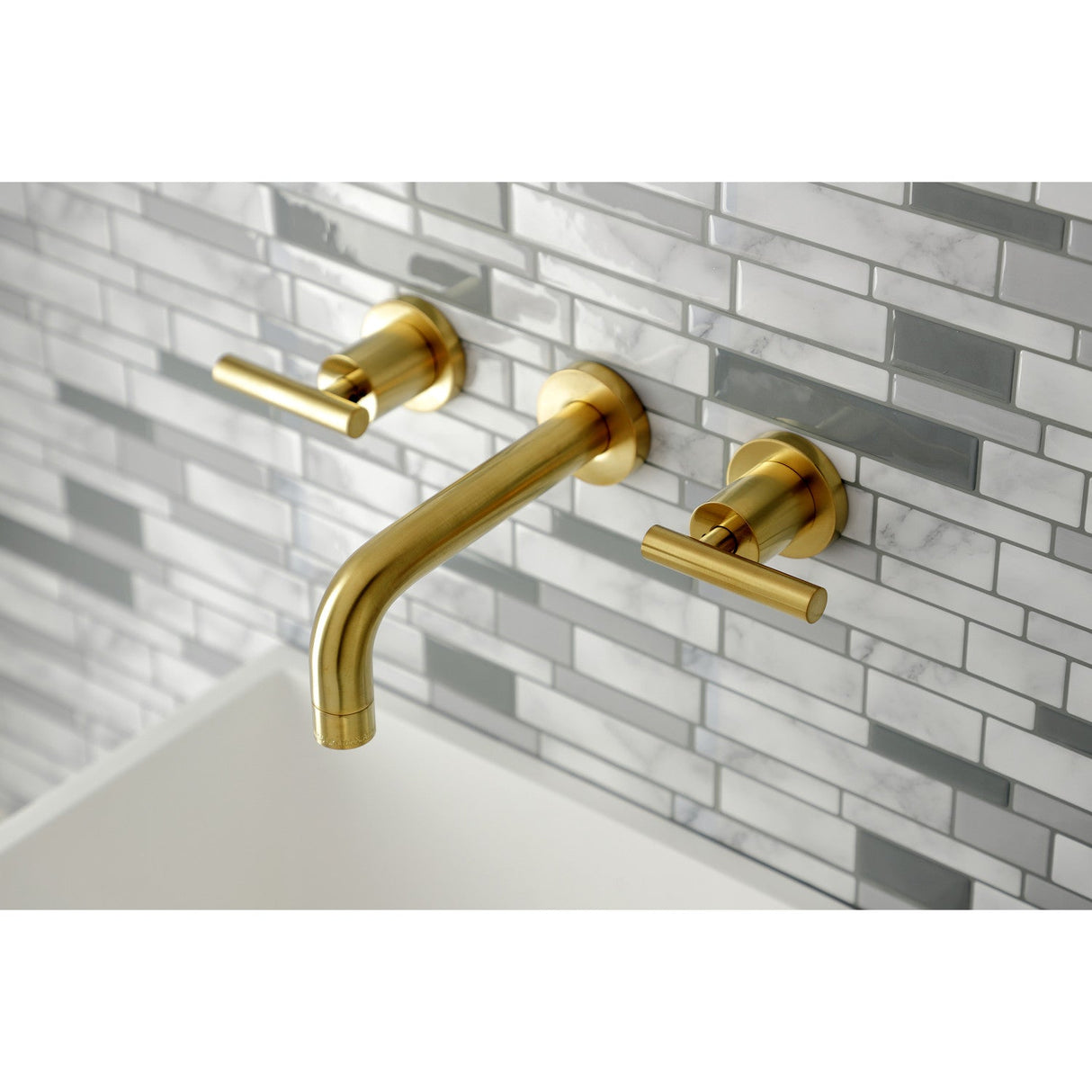 Manhattan KS8127CML Two-Handle 3-Hole Wall Mount Bathroom Faucet, Brushed Brass