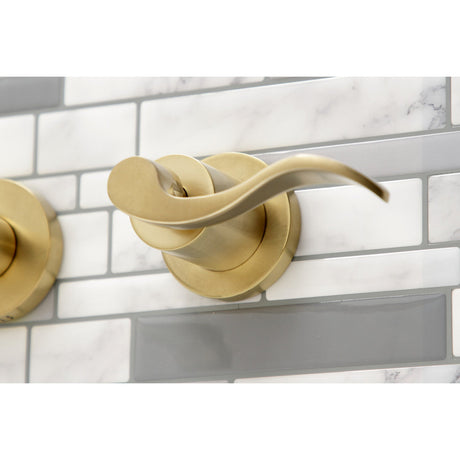 NuWave KS8127DFL Two-Handle 3-Hole Wall Mount Bathroom Faucet, Brushed Brass