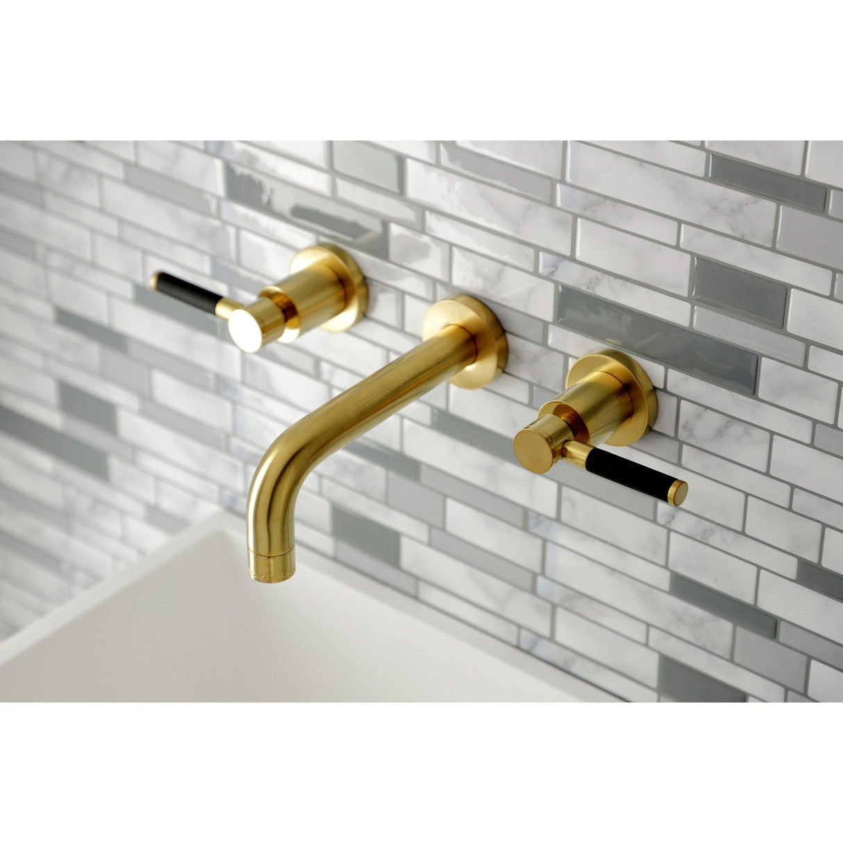 Kaiser KS8127DKL Two-Handle 3-Hole Wall Mount Bathroom Faucet, Brushed Brass