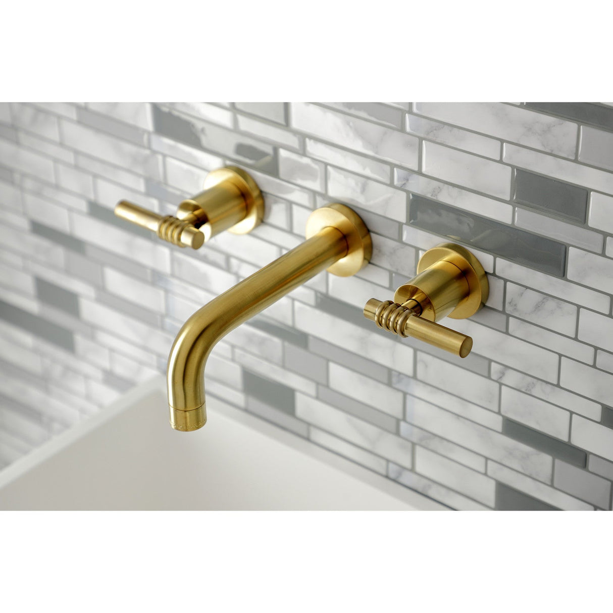 Milano KS8127ML Two-Handle 3-Hole Wall Mount Bathroom Faucet, Brushed Brass