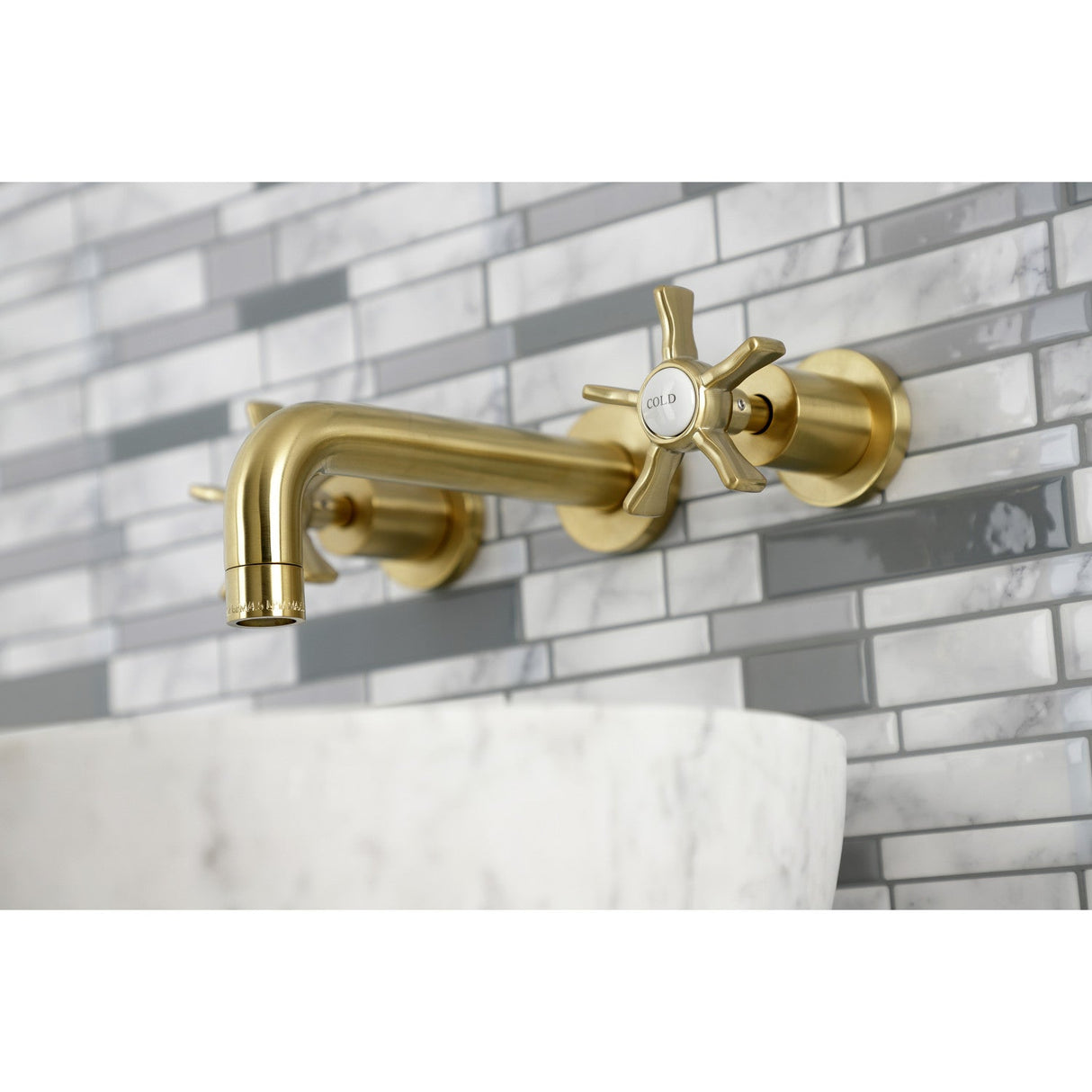 Hamilton KS8127NX Two-Handle 3-Hole Wall Mount Bathroom Faucet, Brushed Brass