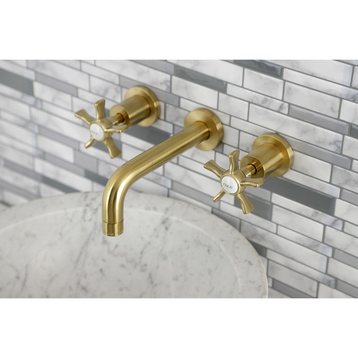 Hamilton KS8127NX Two-Handle 3-Hole Wall Mount Bathroom Faucet, Brushed Brass