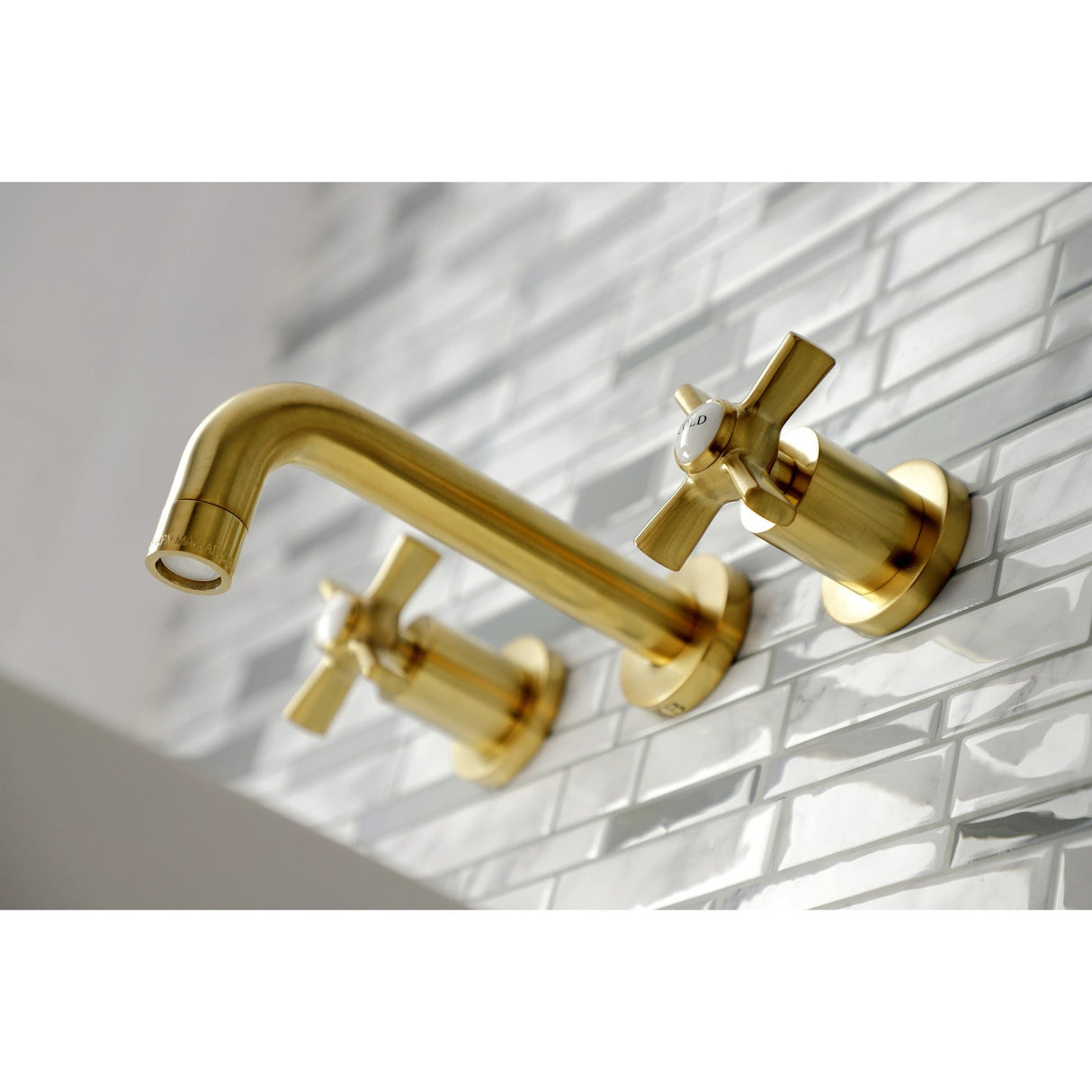 Millennium KS8127ZX Two-Handle 3-Hole Wall Mount Bathroom Faucet, Brushed Brass