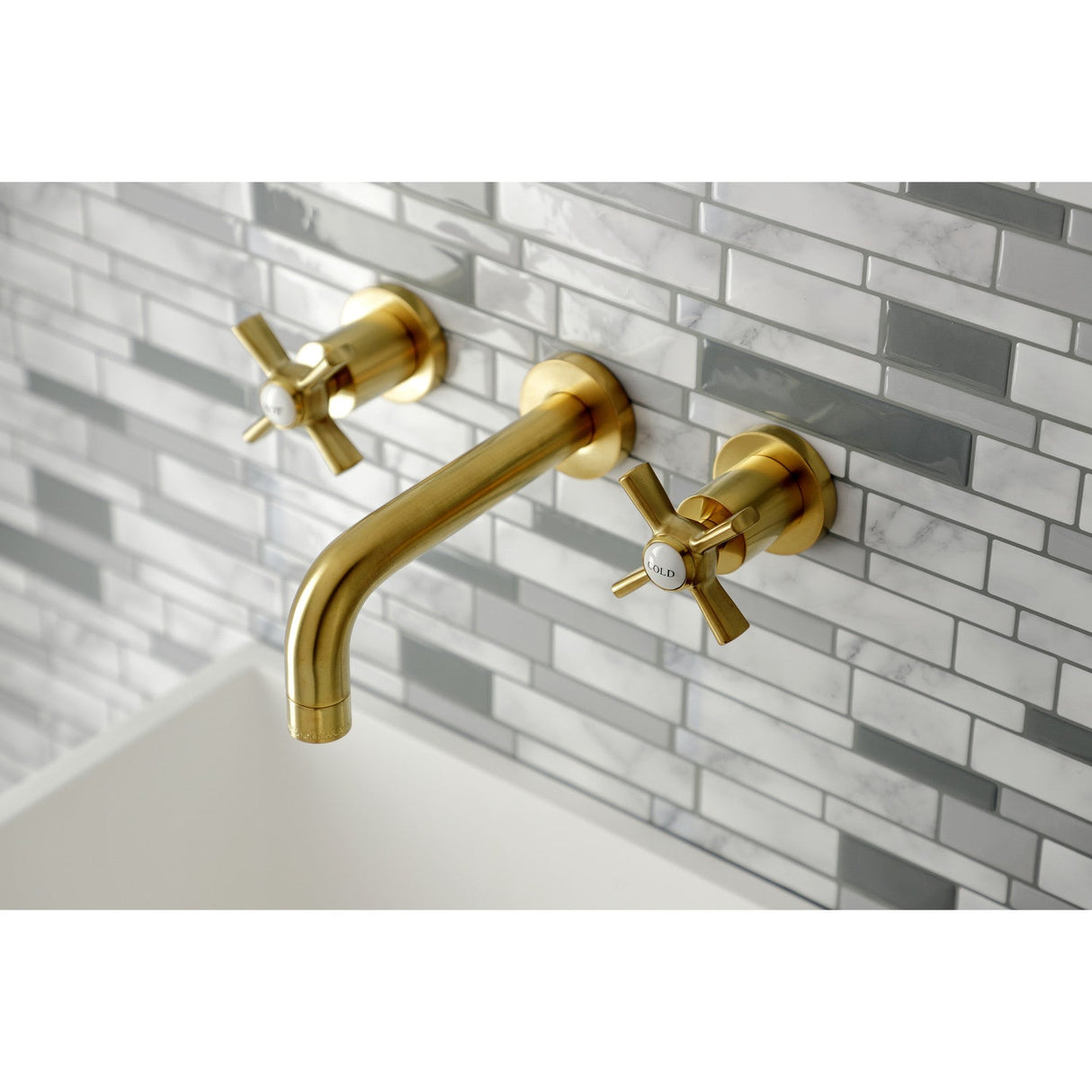 Millennium KS8127ZX Two-Handle 3-Hole Wall Mount Bathroom Faucet, Brushed Brass