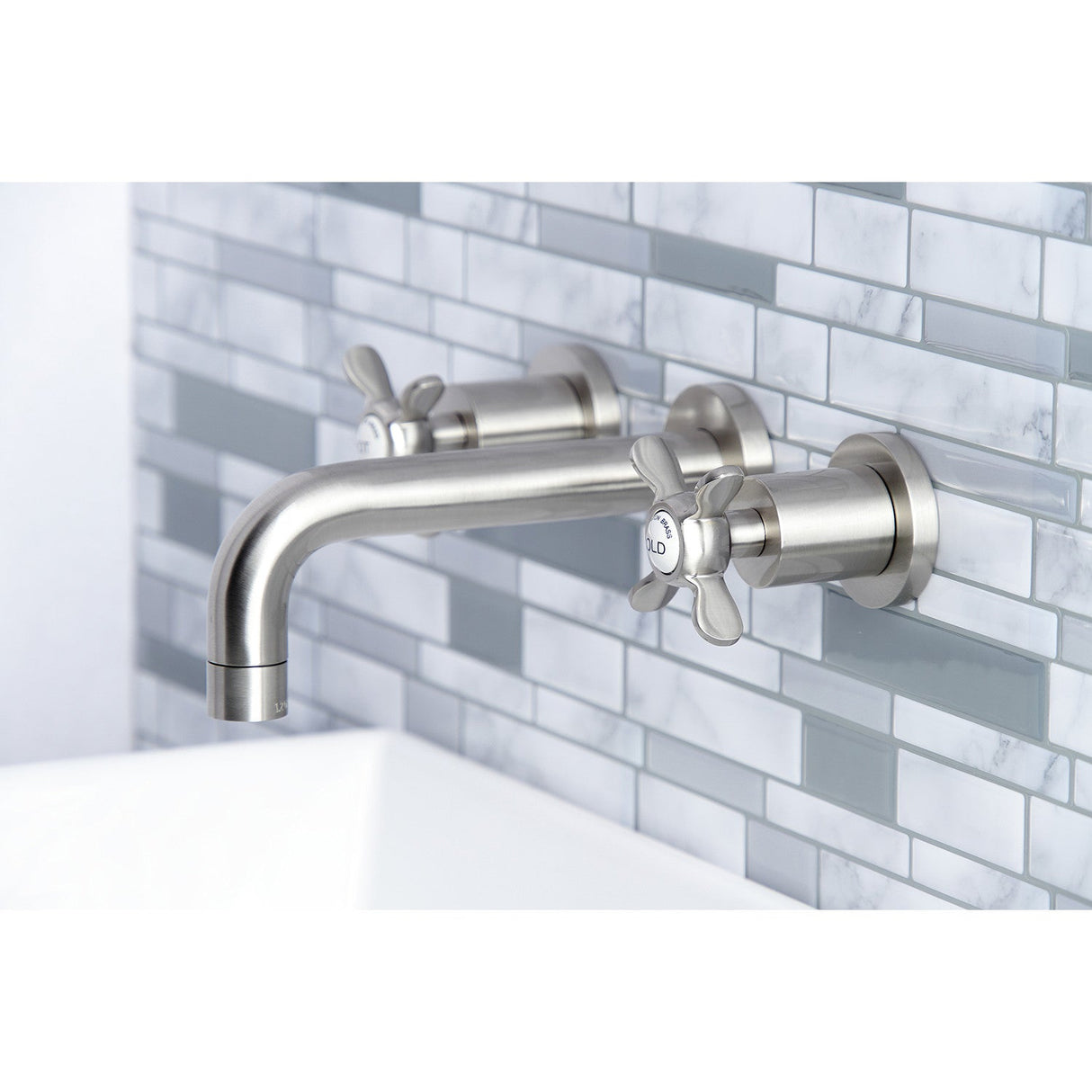 Essex KS8128BEX Two-Handle 3-Hole Wall Mount Bathroom Faucet, Brushed Nickel
