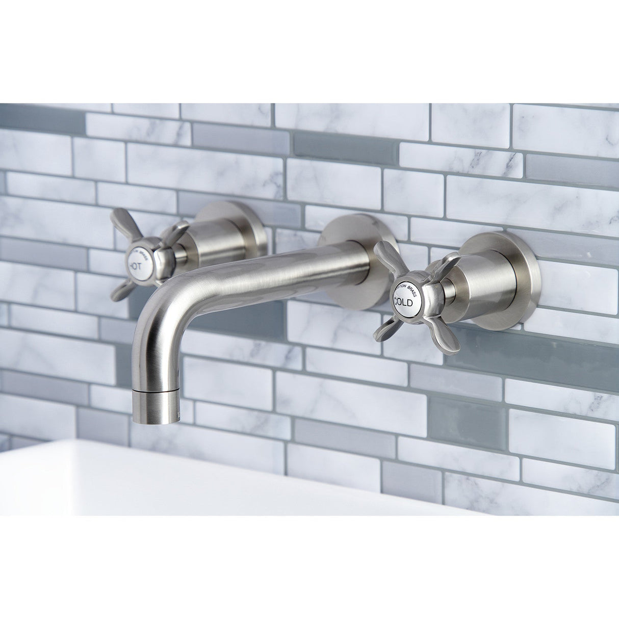 Essex KS8128BEX Two-Handle 3-Hole Wall Mount Bathroom Faucet, Brushed Nickel