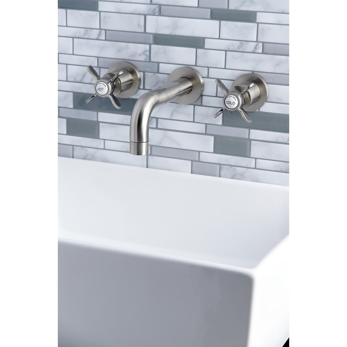 Essex KS8128BEX Two-Handle 3-Hole Wall Mount Bathroom Faucet, Brushed Nickel