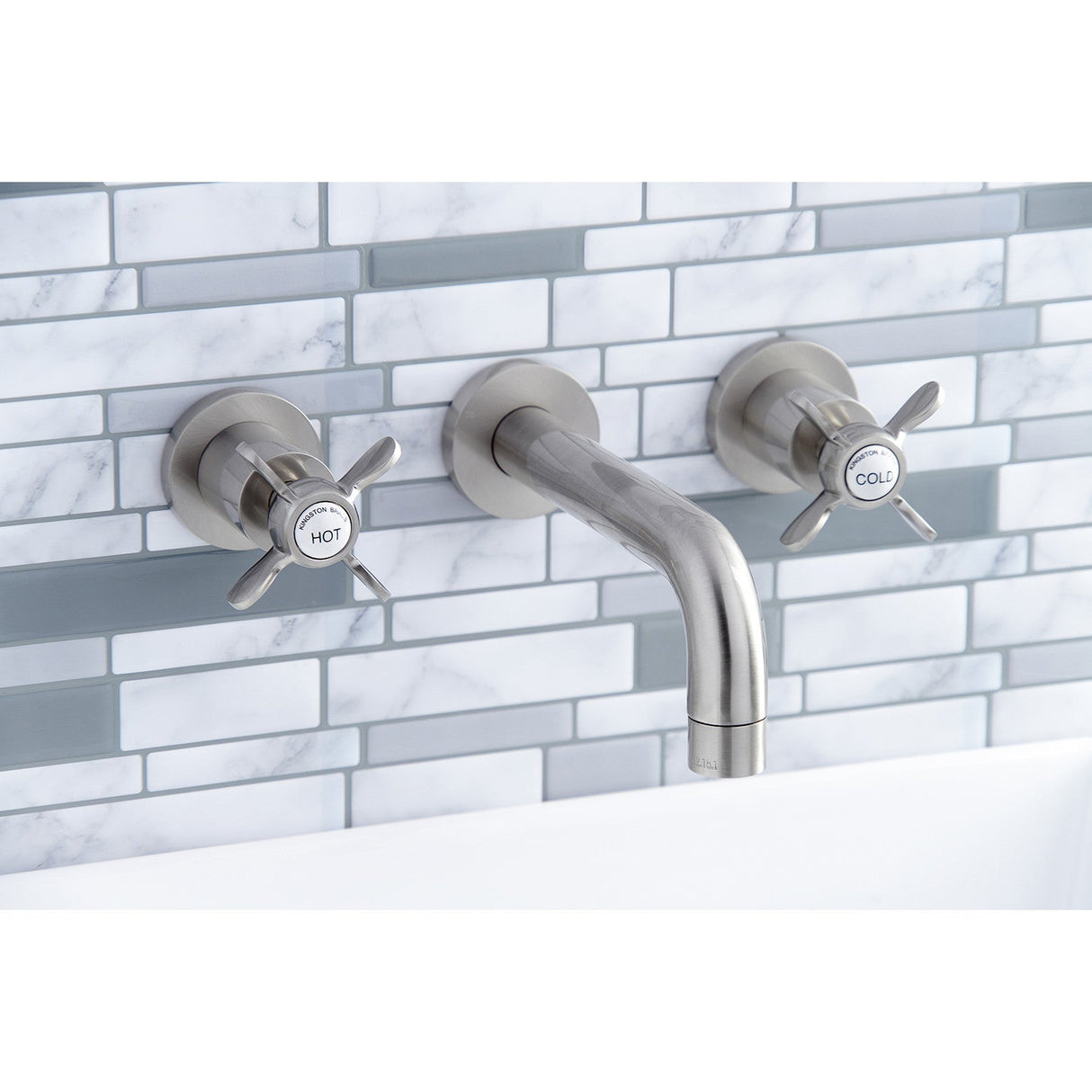 Essex KS8128BEX Two-Handle 3-Hole Wall Mount Bathroom Faucet, Brushed Nickel