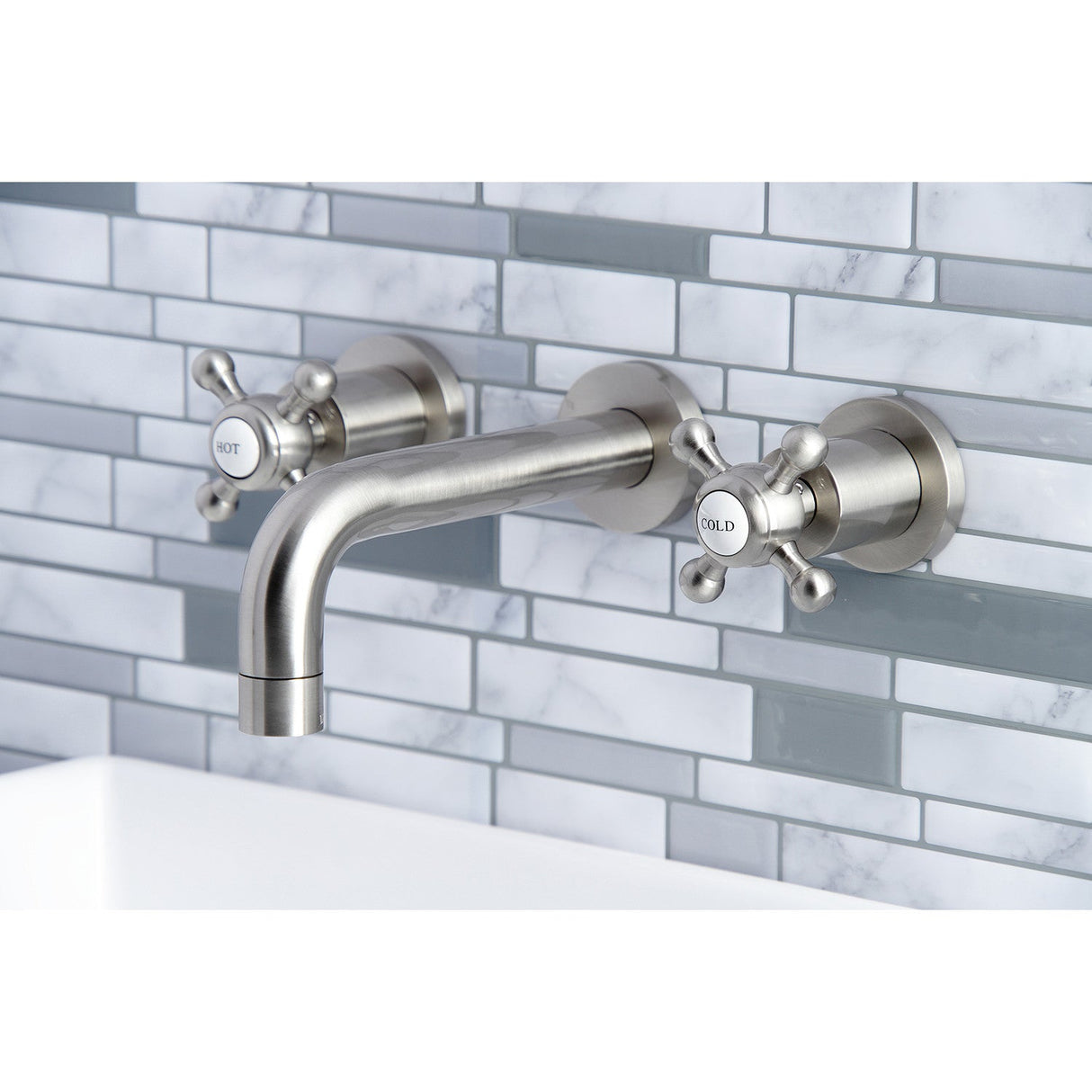 Metropolitan KS8128BX Two-Handle 3-Hole Wall Mount Bathroom Faucet, Brushed Nickel