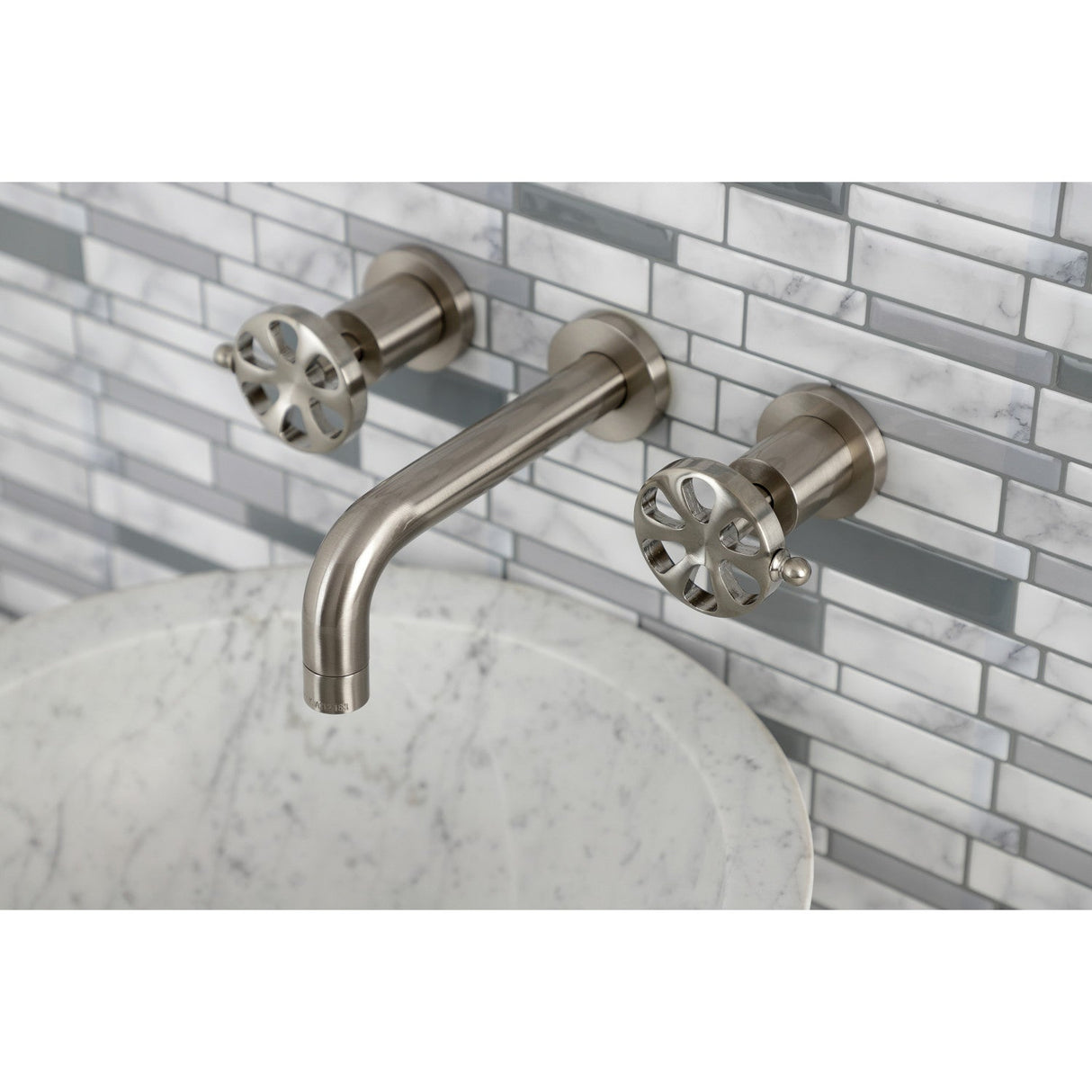 Belknap KS8128RX Two-Handle 3-Hole Wall Mount Bathroom Faucet, Brushed Nickel