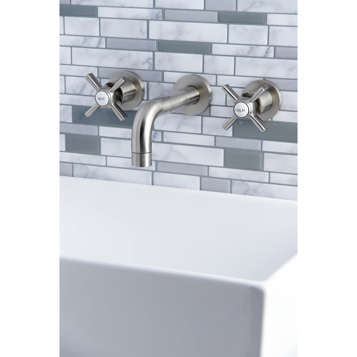 Millennium KS8128ZX Two-Handle 3-Hole Wall Mount Bathroom Faucet, Brushed Nickel