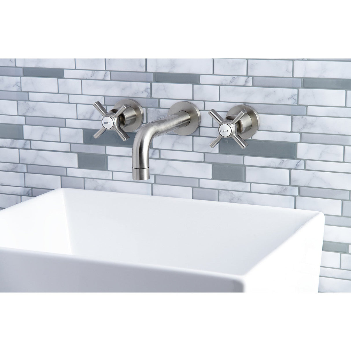 Millennium KS8128ZX Two-Handle 3-Hole Wall Mount Bathroom Faucet, Brushed Nickel