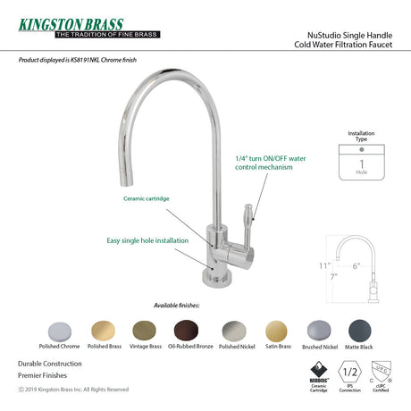Nustudio KS8195NKL Single-Handle 1-Hole Deck Mount Water Filtration Faucet, Oil Rubbed Bronze