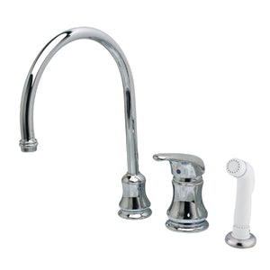 Legacy KS821C Single-Handle 3-Hole Deck Mount Widespread Kitchen Faucet with Plastic Sprayer, Polished Chrome