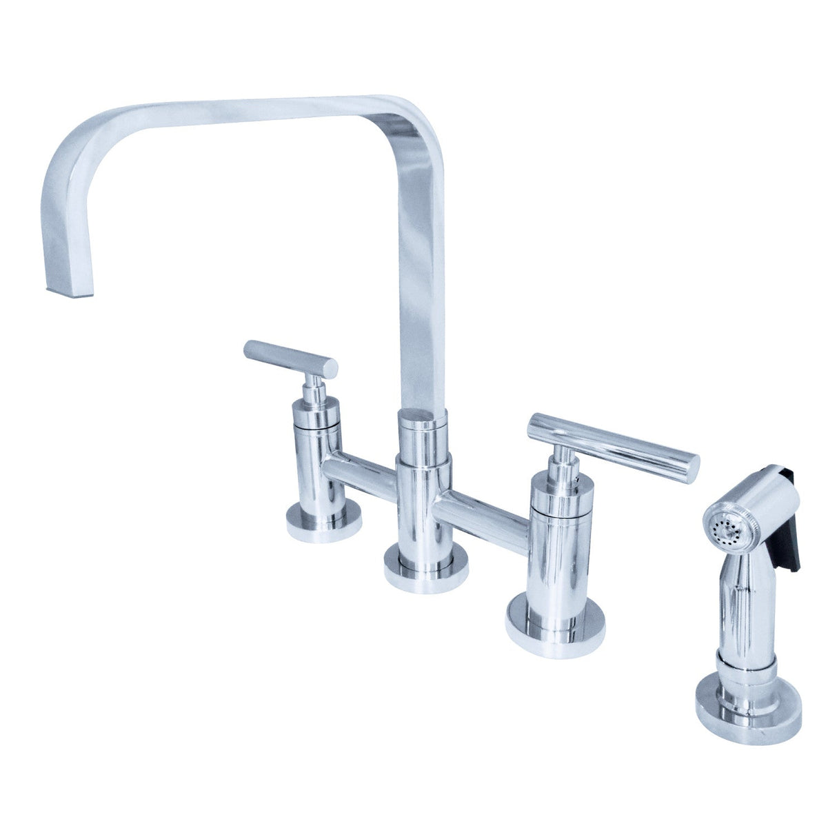 Manhattan KS8251CMLBS Two-Handle 4-Hole Deck Mount Bridge Kitchen Faucet with Brass Sprayer, Polished Chrome