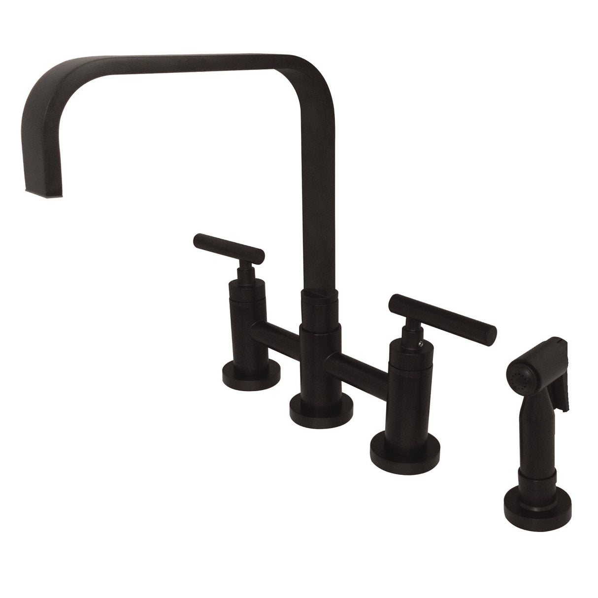 Manhattan KS8255CMLBS Two-Handle 4-Hole Deck Mount Bridge Kitchen Faucet with Brass Sprayer, Oil Rubbed Bronze