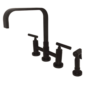 Manhattan KS8255CMLBS Two-Handle 4-Hole Deck Mount Bridge Kitchen Faucet with Brass Sprayer, Oil Rubbed Bronze