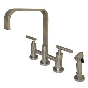 Manhattan KS8258CMLBS Two-Handle 4-Hole Deck Mount Bridge Kitchen Faucet with Brass Sprayer, Brushed Nickel