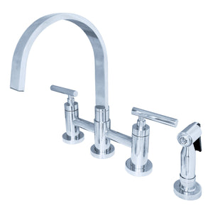 Manhattan KS8261CMLBS Two-Handle 4-Hole Deck Mount Bridge Kitchen Faucet with Brass Sprayer, Polished Chrome