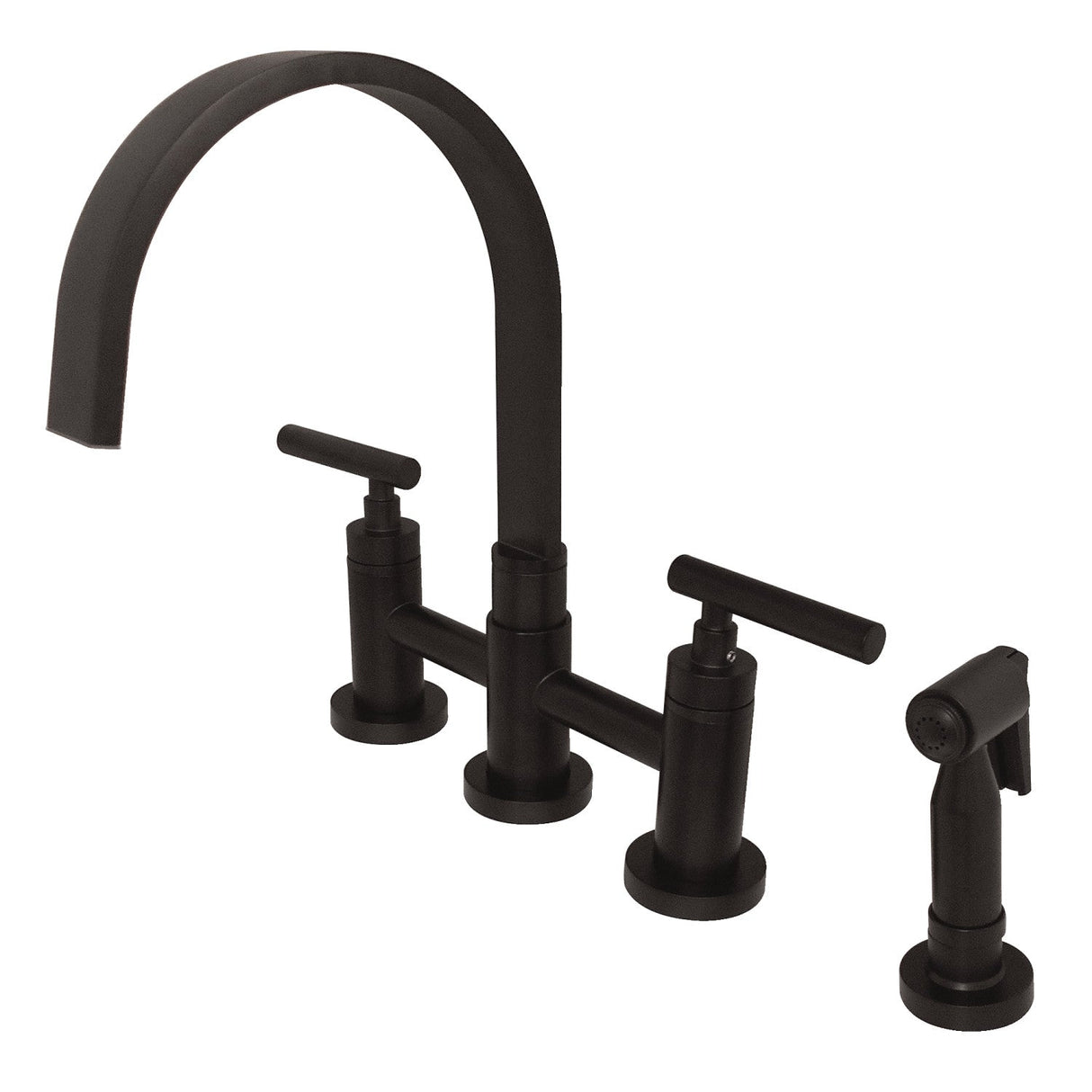 Manhattan KS8265CMLBS Two-Handle 4-Hole Deck Mount Bridge Kitchen Faucet with Brass Sprayer, Oil Rubbed Bronze