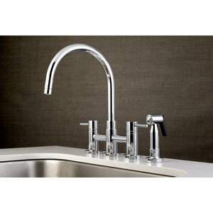 Concord KS8271DLBS Two-Handle 4-Hole Deck Mount Bridge Kitchen Faucet with Brass Sprayer, Polished Chrome