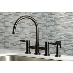 Kaiser KS8275DKLBS Two-Handle 4-Hole Deck Mount Bridge Kitchen Faucet with Brass Sprayer, Oil Rubbed Bronze