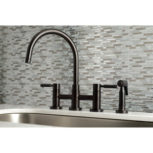 Kaiser KS8275DKLBS Two-Handle 4-Hole Deck Mount Bridge Kitchen Faucet with Brass Sprayer, Oil Rubbed Bronze