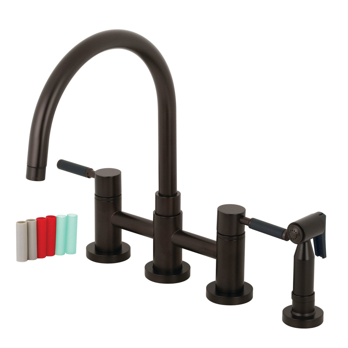 Kaiser KS8275DKLBS Two-Handle 4-Hole Deck Mount Bridge Kitchen Faucet with Brass Sprayer, Oil Rubbed Bronze
