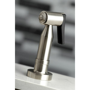 Kaiser KS8278DKLBS Two-Handle 4-Hole Deck Mount Bridge Kitchen Faucet with Brass Sprayer, Brushed Nickel