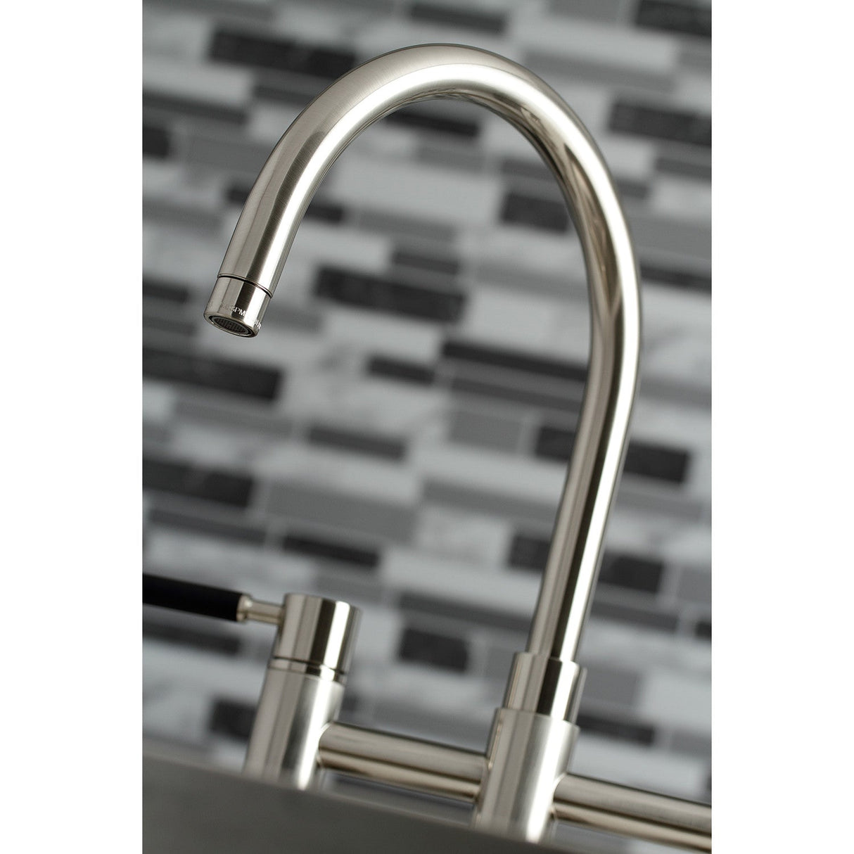 Kaiser KS8278DKLBS Two-Handle 4-Hole Deck Mount Bridge Kitchen Faucet with Brass Sprayer, Brushed Nickel