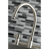 Kaiser KS8278DKLBS Two-Handle 4-Hole Deck Mount Bridge Kitchen Faucet with Brass Sprayer, Brushed Nickel