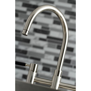 Kaiser KS8278DKLBS Two-Handle 4-Hole Deck Mount Bridge Kitchen Faucet with Brass Sprayer, Brushed Nickel