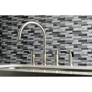 Kaiser KS8278DKLBS Two-Handle 4-Hole Deck Mount Bridge Kitchen Faucet with Brass Sprayer, Brushed Nickel