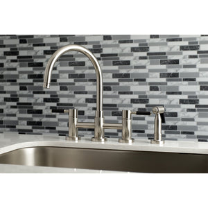 Kaiser KS8278DKLBS Two-Handle 4-Hole Deck Mount Bridge Kitchen Faucet with Brass Sprayer, Brushed Nickel