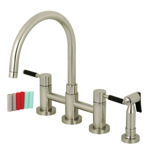 Kaiser KS8278DKLBS Two-Handle 4-Hole Deck Mount Bridge Kitchen Faucet with Brass Sprayer, Brushed Nickel