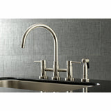 Concord KS8278DLBS Two-Handle 4-Hole Deck Mount Bridge Kitchen Faucet with Brass Sprayer, Brushed Nickel