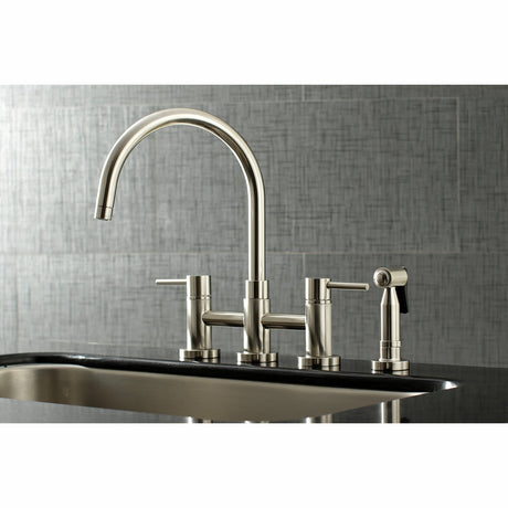 Concord KS8278DLBS Two-Handle 4-Hole Deck Mount Bridge Kitchen Faucet with Brass Sprayer, Brushed Nickel