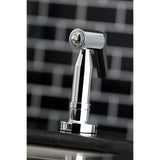 Kaiser KS8281DKLBS Two-Handle 4-Hole Deck Mount Bridge Kitchen Faucet with Brass Sprayer, Polished Chrome