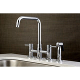 Concord KS8281DLBS Two-Handle 4-Hole Deck Mount Bridge Kitchen Faucet with Brass Sprayer, Polished Chrome