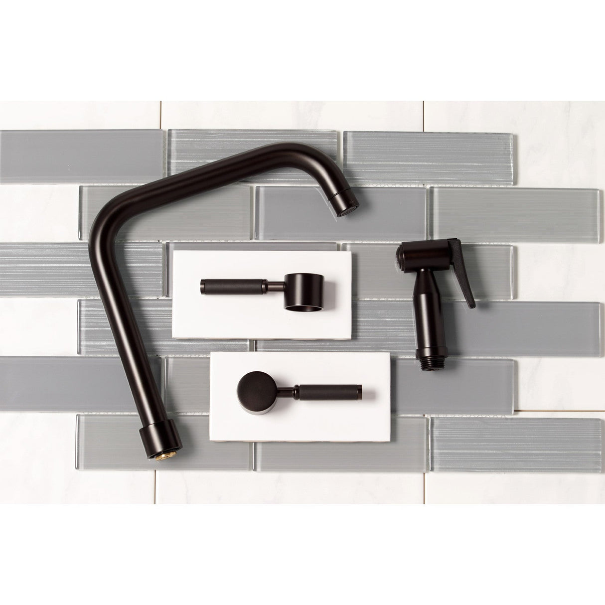 Kaiser KS8285DKLBS Two-Handle 4-Hole Deck Mount Bridge Kitchen Faucet with Brass Sprayer, Oil Rubbed Bronze