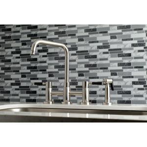 Kaiser KS8288DKLBS Two-Handle 4-Hole Deck Mount Bridge Kitchen Faucet with Brass Sprayer, Brushed Nickel