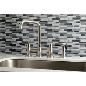 Kaiser KS8288DKLBS Two-Handle 4-Hole Deck Mount Bridge Kitchen Faucet with Brass Sprayer, Brushed Nickel