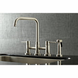 Concord KS8288DLBS Two-Handle 4-Hole Deck Mount Bridge Kitchen Faucet with Brass Sprayer, Brushed Nickel