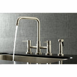 Concord KS8288DLBS Two-Handle 4-Hole Deck Mount Bridge Kitchen Faucet with Brass Sprayer, Brushed Nickel