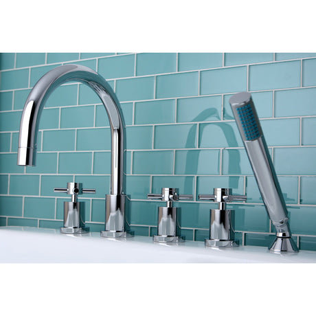 Concord KS83215DX Three-Handle 5-Hole Deck Mount Roman Tub Faucet with Hand Shower, Polished Chrome