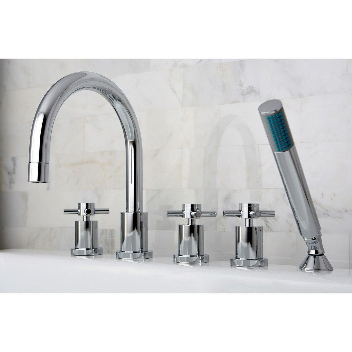 Concord KS83215DX Three-Handle 5-Hole Deck Mount Roman Tub Faucet with Hand Shower, Polished Chrome