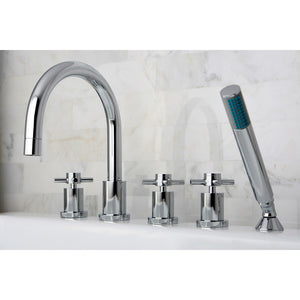 Concord KS83215DX Three-Handle 5-Hole Deck Mount Roman Tub Faucet with Hand Shower, Polished Chrome